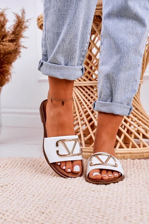 Damskie Klasyczne Skórzane Klapki Białe Evie