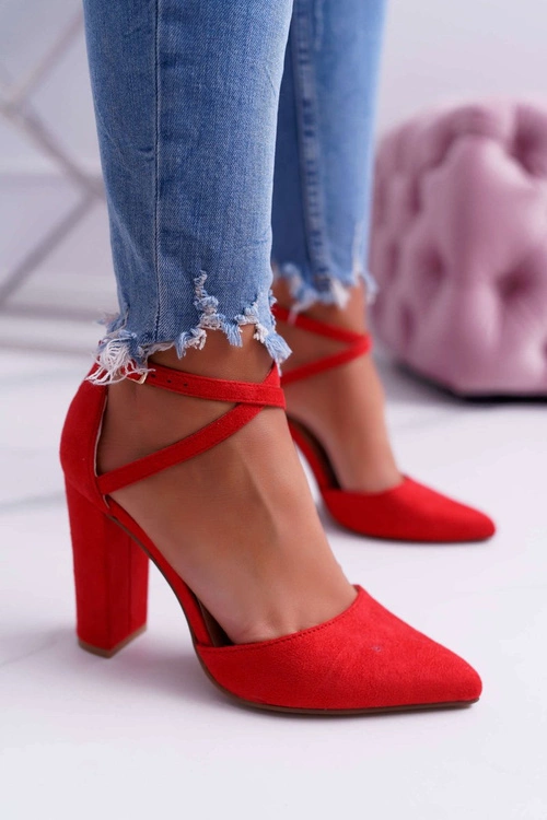 Czółenka Damskie Na Słupku W Szpic Czerwone High Traffic