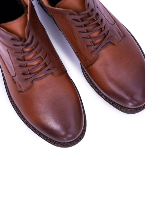 Brązowe Botki Męskie Skórzane Ocieplane Trzewiki Devenor