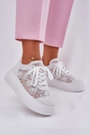 Sneakersy Damskie Na Platformie Z Szydełkową Cholewką Białe Mirietto