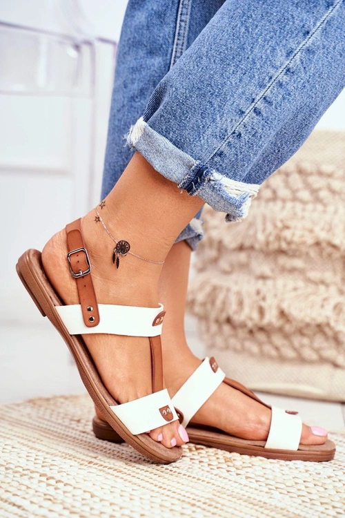 Damskie Płaskie Sandały Białe Renna