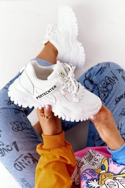 Damskie Sneakersy Na Masywnej Podeszwie Białe Laugh