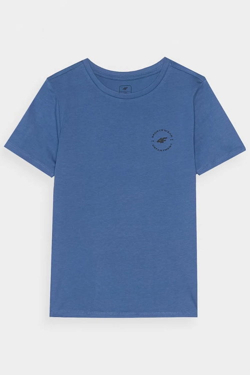 Gładki Bawełniany T-shirt Chłopięcy Regular 4FJWAW24TTSHM1859-32S Niebieska