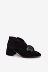 Skórzane Zamszowe Botki Damskie Na Obcasie Z Ozdobą D&A MR52-182 Czarne