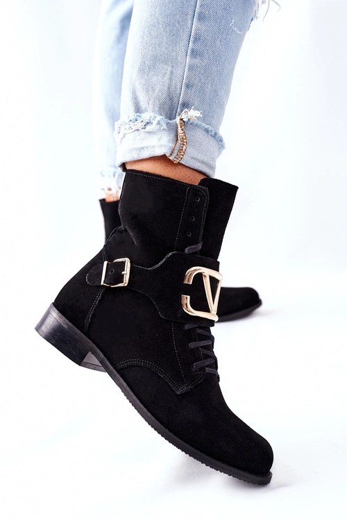 Botki Damskie Zamszowe Czarne Nicole 2676