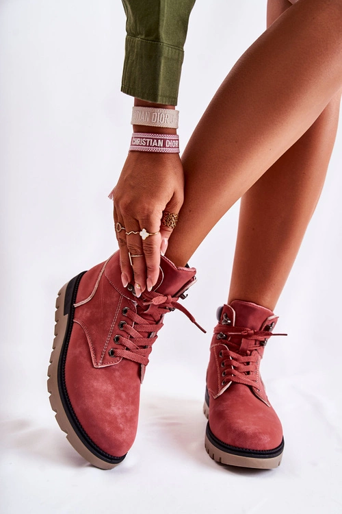 Skórzane Botki Na Platformie Czerwone Ressa