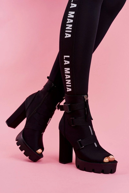 Damskie Botki Na Słupku Open Toe Czarne Gladios