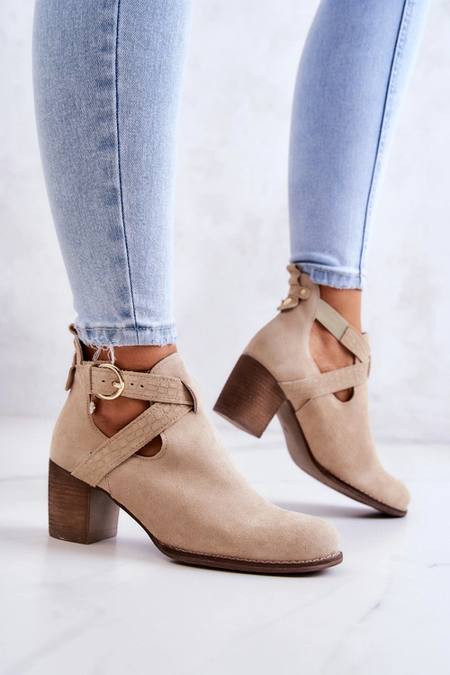 Skórzane Botki Z Wycięciem Na Słupku Beżowe Lemar Axelle