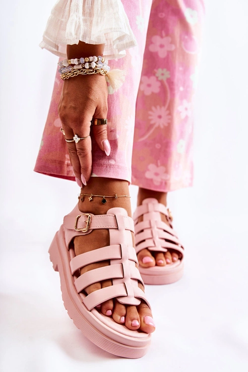 Modne Sandały Z Paskami Różowe Malien