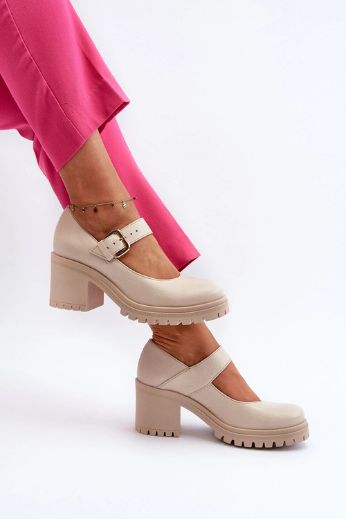 Zazoo 20166 Skórzane Czółenka Beżowe