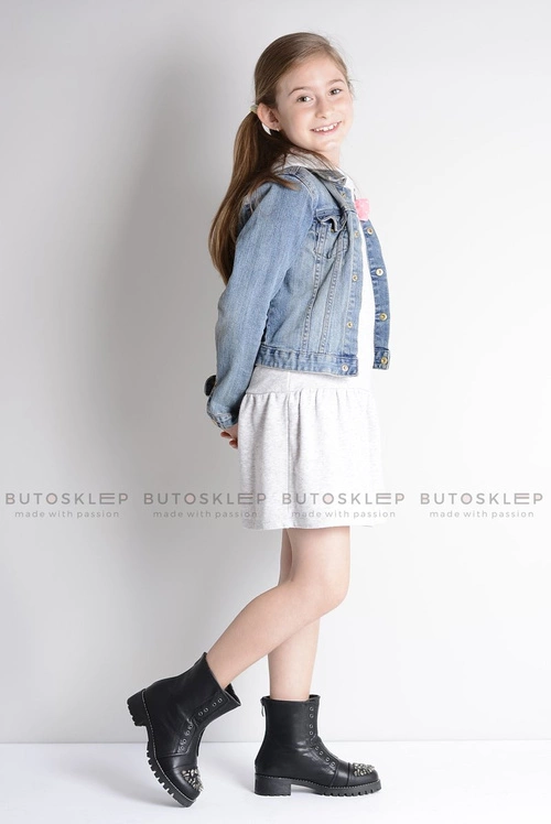 Lu Boo Czarne Dziecięce Botki Za Kostkę z Cyrkoniami Pu LittleCarrie