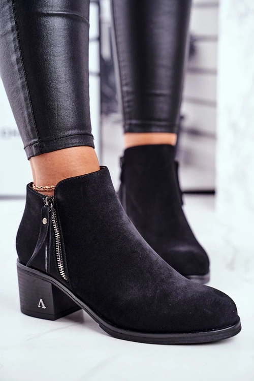 Botki Damskie Na Słupku Ciepłe Czarne Blanche