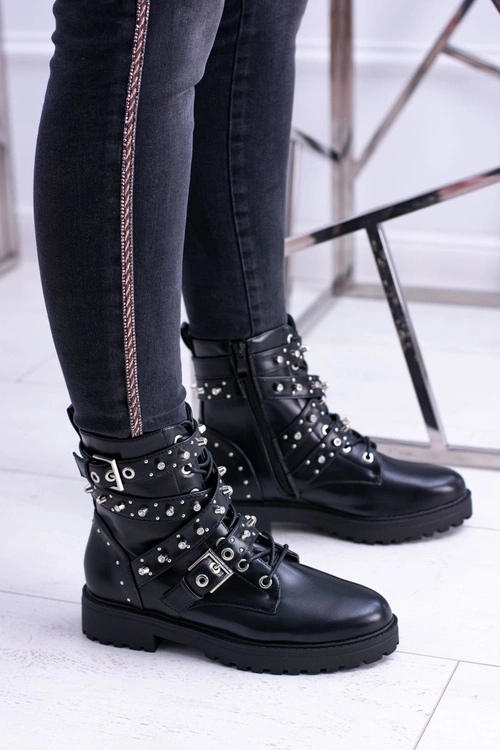 Damskie Botki Wysokie Czarne Trapery Albere