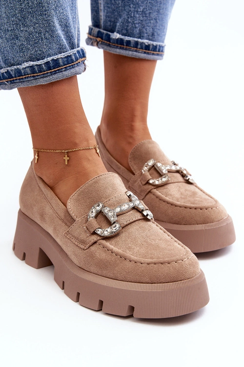 Damskie Mokasyny Z Ozdobą Beżowe Ellise