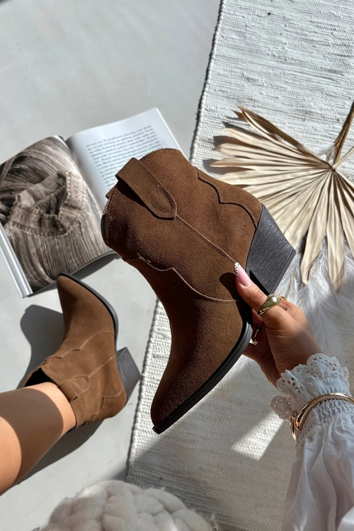 Wsuwane Botki Kowbojki Damskie Z Naturalnego Zamszu Camel Beretta