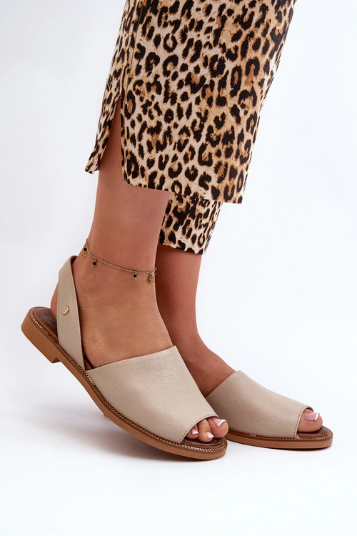 Zazoo 40327 Skórzane Wsuwane Sandały Beżowe