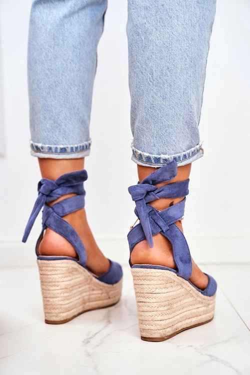 Sandały Damskie Na Koturnie Espadryle Niebieskie Ollie