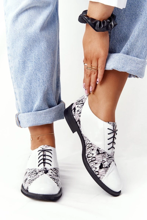 Damskie Skórzane Półbuty Visconi 7439294 Biało-Czarne