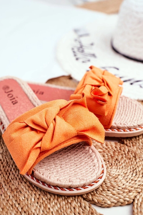 Klapki Damskie Z Kokardką Pomarańczowy Neon Happiness