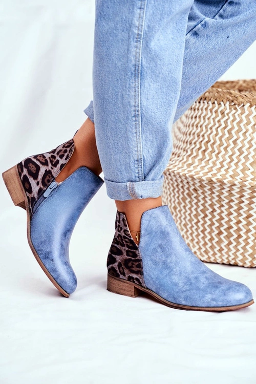 Botki Damskie Płaski Obcas Wiosenne Niebieskie Viva