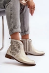 Zazoo 2791 Skórzane Ażurowe Botki Złote