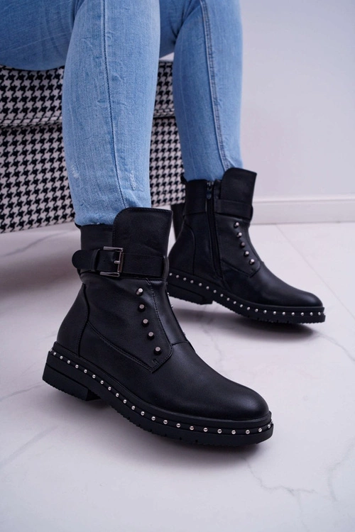 Damskie Botki Ocieplane Futerkiem Czarne Piano