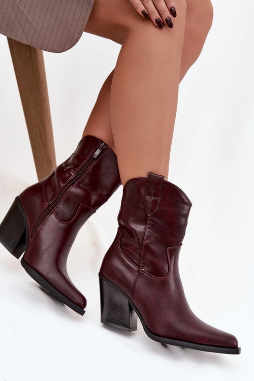 Botki Kowbojki Damskie Eko Skórzane Na Słupku Bordowe Sorelia