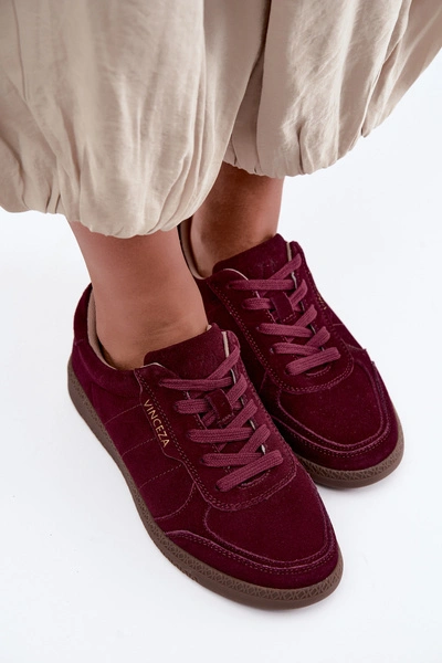 Skórzane Zamszowe Sneakersy Damskie Vinceza 79635 Bordowe