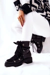 Skórzane Botki Trapery Wiązane Lewski Czarne 3116