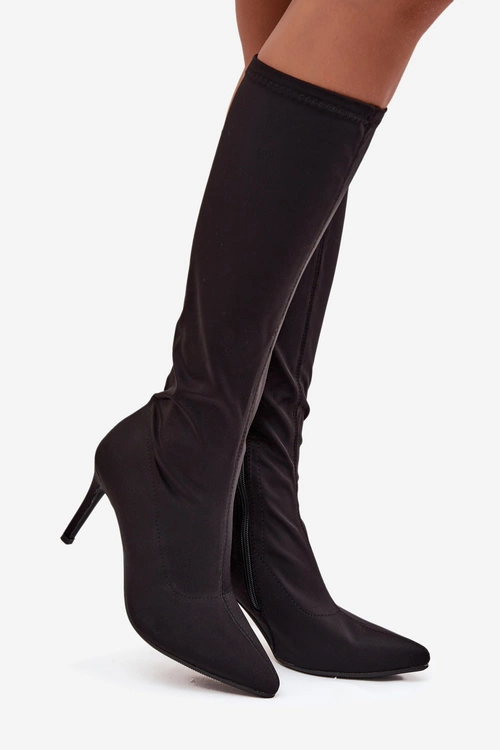 Materiałowe Kozaki Damskie Na Szpilce S.Barski HY52-513 Czarne