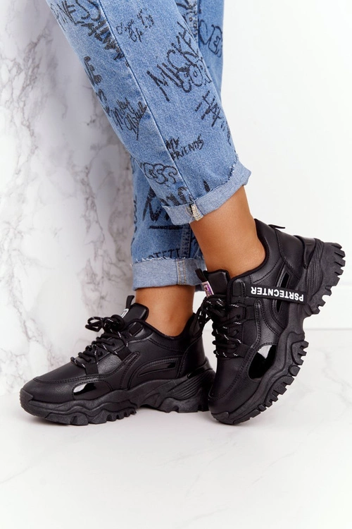 Damskie Sneakersy Na Masywnej Podeszwie Czarne Laugh