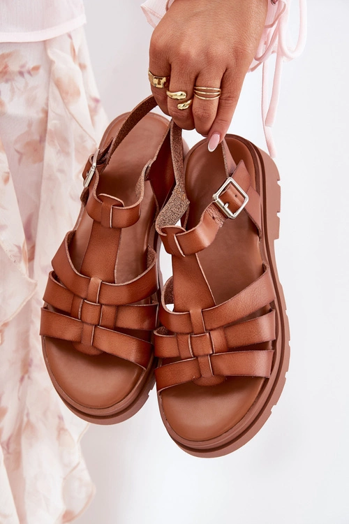 Eko Skórzane Sandały Damskie Na Platformie Camel Nendales