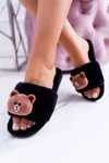 Lu Boo Damskie Czarne Pluszowe Klapki Z Misiem Teddy