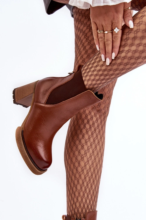 Skórzane Botki Na Słupku Brązowe Lemar Liresa