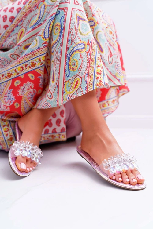 Damskie Klapki Z Cyrkoniami Lu Boo Benzynowe Różowe Mediana