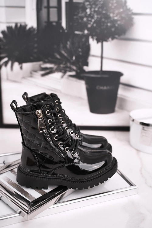 Dziecięce Botki Ocieplone Futerkiem Lakierowane Czarne Say You