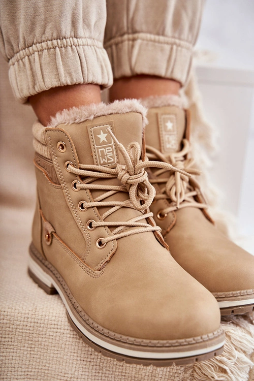 Damskie Ocieplane Botki Trapery Ciemny Beż Liv