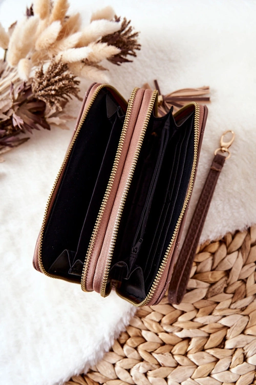 Duży Pikowany Portfel Na Suwaki Cappucino