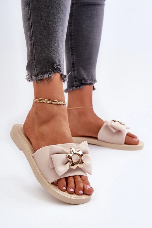 Klapki Damskie Z Kokardą Beżowe Arsicada