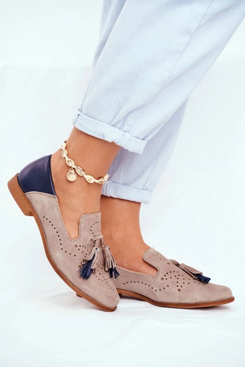 Damskie Półbuty Maciejka Skórzane Mokasyny Beżowe 04484-04/00-5