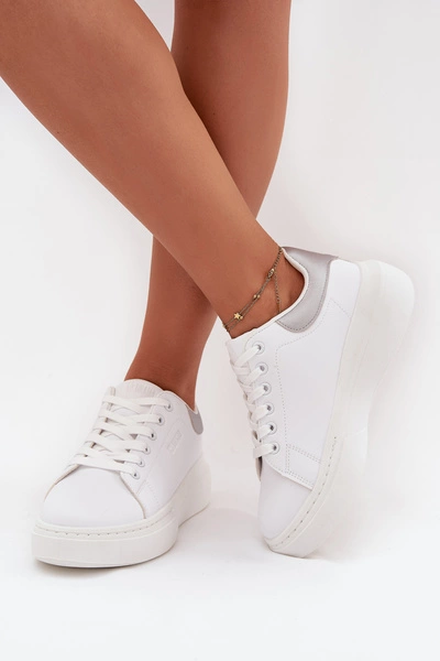 Sneakersy Damskie Na Platformie Big Star SS274245 Biało-Srebrne