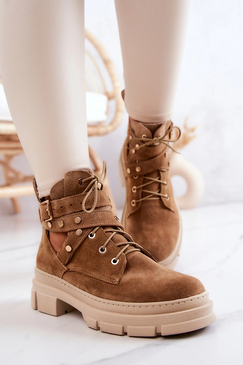 Zamszowe Damskie Botki Z Wycięciami Camel Everly