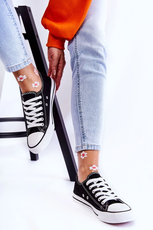 Damskie Klasyczne Trampki Wiązane Czarne Be Mine