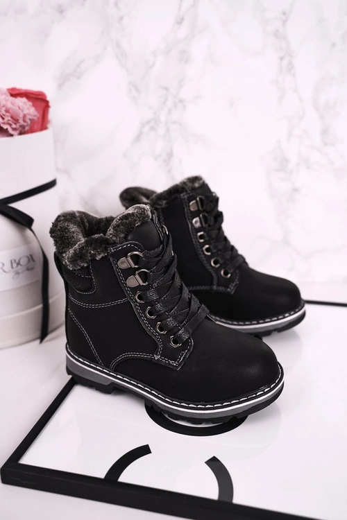 Dziecięce Traperki Ocieplone Futerkiem Czarne Luke