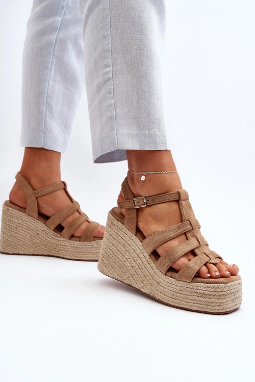 Sandały Na Koturnie Z Plecionką Brązowe Gnosis