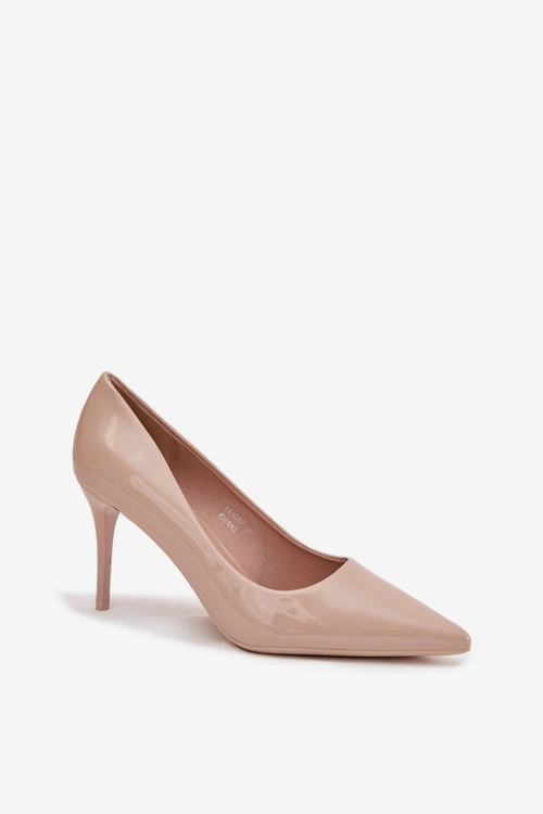 Lakierowane Eko Skórzane Szpilki Damskie Ze Szpiczastymi Noskami Beżowe Jadira