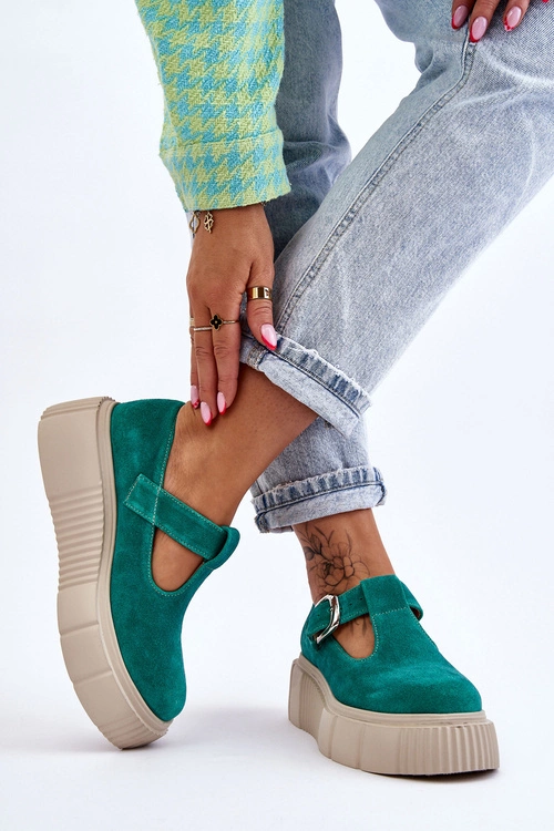 Zazoo 20102 Modne Zamszowe Półbuty Na Masywnej Platformie Zielone