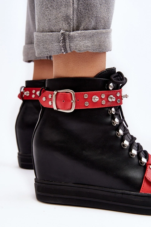 Ocieplane Botki Na Koturnie Z Dżetami Ekoskóra Lu Boo Czarne