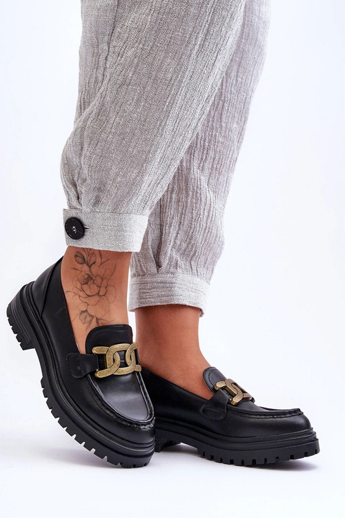 Mokasyny Damskie Na Platformie Z Ozdobą Czarne Ameg