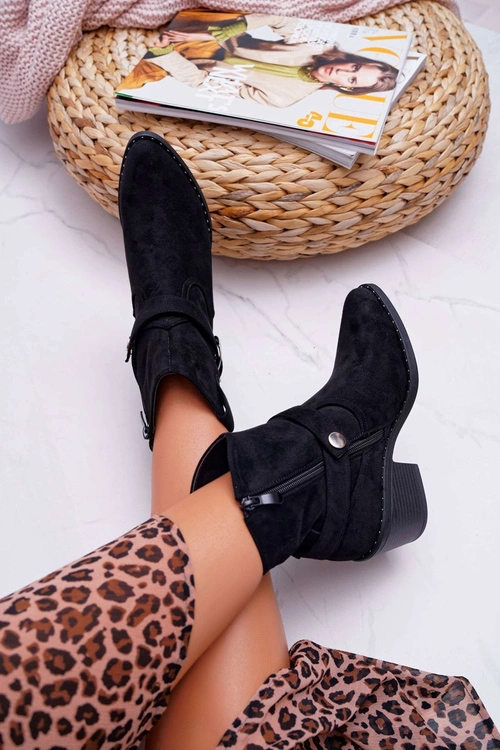 Botki Damskie Płaski Obcas Czarne Arraso